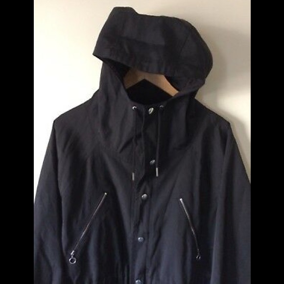 Sandro Paris Jacket Black Hooded Raincoat L NWT - Picture 3 of 8